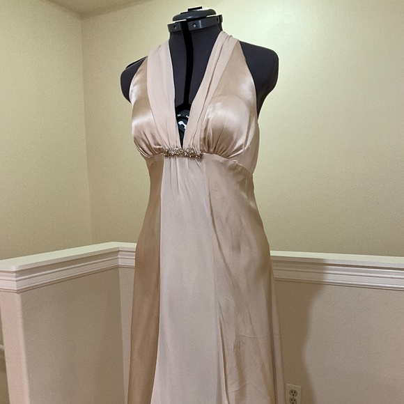 White House Black Market Golden silk halter dress. Size 2 - Picture 1 of 7